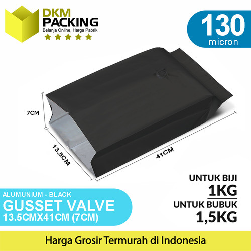 Kantong Alumunium Bag Gusset Valve Hitam Kemasan Bubuk Delkochoice