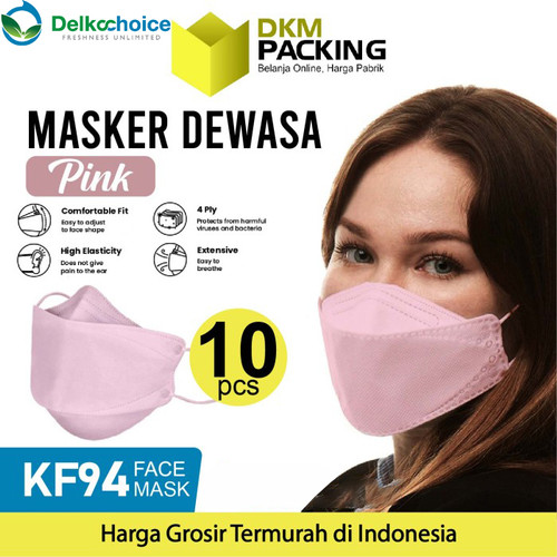Masker 3D KF94 4PLY DELKOCHOICE Dewasa Pink PACK isi 10pcs FACE MASK