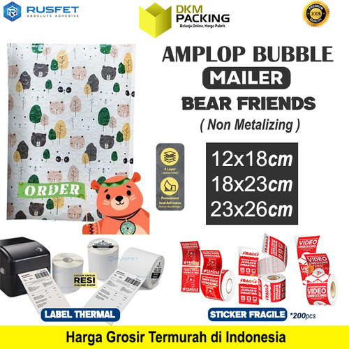 AMPLOP BUBBLE WRAP BEAR FRIENDS RUSFET BUBBLE BAG MAILER PREMIUM