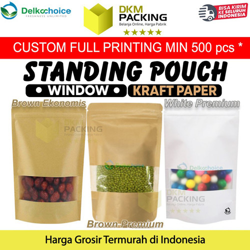 Standing Pouch WINDOW Kraft Paper ZIPLOCK Plastik Klip Makanan PREMIUM