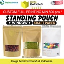 Standing Pouch WINDOW Kraft Paper ZIPLOCK Plastik Klip Makanan PREMIUM