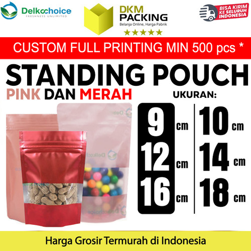 Standing Pouch Varian MERAH MUDA Plastik Klip Makanan DELKOCHOICE