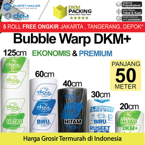 Plastik Bubble Wrap 50Meter Bubblewrap DKM PLUS BERWARNA TERMURAH ROLL