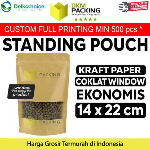 Standing Pouch Kraft Paper 14x22cm EKONOMIS WINDOW Ziplock Delkochoice
