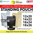 Standing Pouch VALVE NON WINDOW ZIPLOCK Plastik Klip ALUMUNIUM FOIL