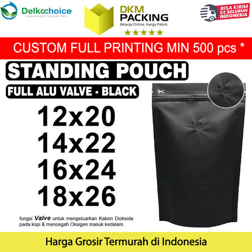 Standing Pouch VALVE HITAM NON WINDOW ZIPLOCK Plastik Klip ALU FOIL