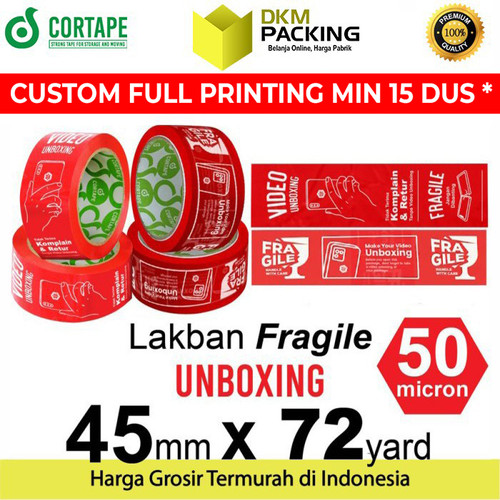 Lakban FRAGILE UNBOXING 45mm JANGAN DIBANTING HANDLE WITH CARE/SATUAN