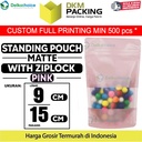 Standing Pouch 9x15cm PINK MATTE WINDOW Plastik Kemasan DELKOCHOICE