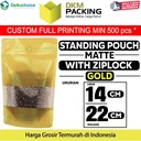 Standing Pouch 14x22cm GOLD MATTE WINDOW Plastik Kemasan DELKOCHOICE