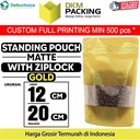Standing Pouch 12x20cm GOLD MATTE WINDOW Plastik Kemasan DELKOCHOICE
