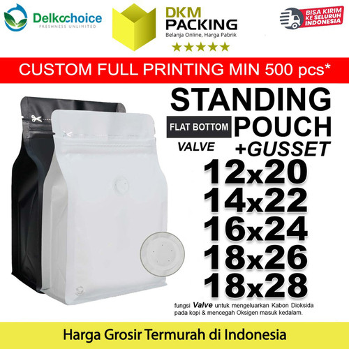 FLAT BOTTOM VALVE COFFEE BAG ZIPLOCK DELKOCHOICE PREMIUM