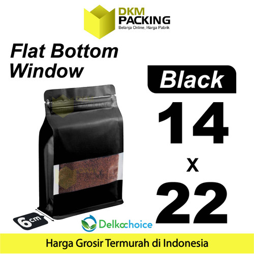 FLAT BOTTOM WINDOW 14x22cm BLACK ALU FOIL Standing Pouch DELKOCHOICE