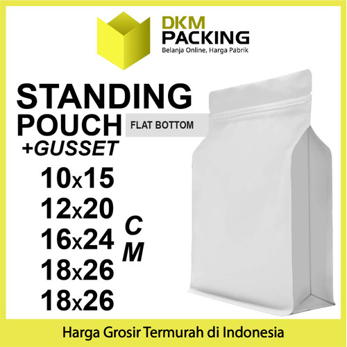 Plastik Klip Flat Bottom Putih 18x28cm Standing Pouch Ziplock Kemasan
