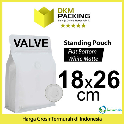 Flat Bottom VALVE 18x26cm Standing Pouch Ziplock Plastik Klip Putih