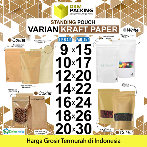 Standing Pouch KRAFT PAPER VARIASI DELKOCHOICE ZIPLOCK TERMURAH