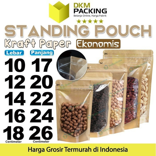 Standing Pouch Clear Kraft Paper 18x26cm Ziplock Plastik Klip EKONOMIS