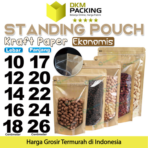 Standing Pouch Clear Kraft Paper 10x17cm Ziplock Plastik Klip EKONOMIS
