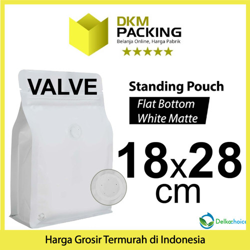 Flat Bottom VALVE 18x28cm Standing Pouch Ziplock Plastik Klip Putih