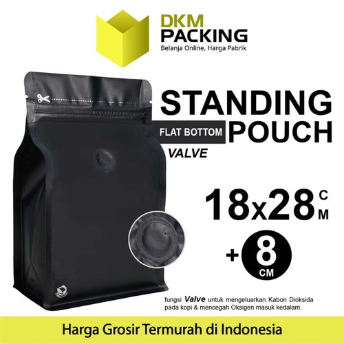 FLAT BOTTOM HITAM 18x28cm VALVE COFFEE BAG ZIPLOCK DELKOCHOICE PREMIUM