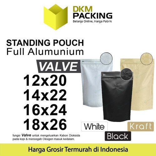 Standing Pouch VALVE 18x26cm NON WINDOW ZIPLOCK Plastik Klip ALU FOIL