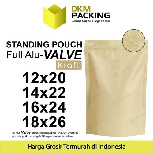 Standing Pouch VALVE KRAFT NON WINDOW ZIPLOCK Plastik Klip ALU FOIL