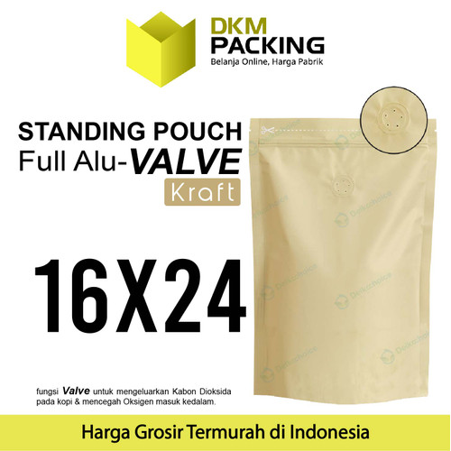 Standing Pouch VALVE KRAFT 16x24cm NON WINDOW ZIPLOCK Plastik ALU FOIL