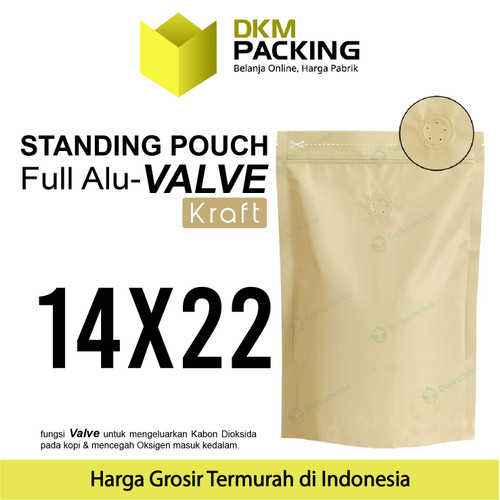 Standing Pouch VALVE KRAFT 14x22cm NON WINDOW ZIPLOCK Plastik ALU FOIL
