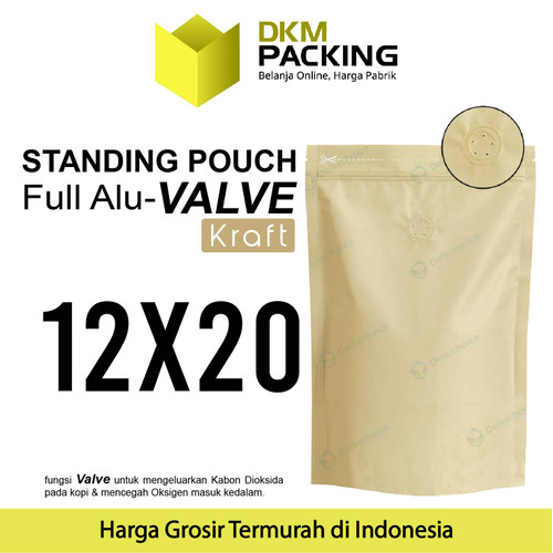 Standing Pouch VALVE KRAFT 12x20cm NON WINDOW ZIPLOCK Plastik ALU FOIL