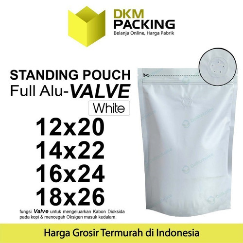 Standing Pouch VALVE PUTIH NON WINDOW ZIPLOCK Plastik Klip ALU FOIL