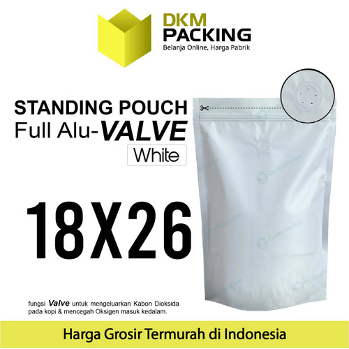 Standing Pouch VALVE PUTIH 18x26cm NON WINDOW ZIPLOCK Plastik ALU FOIL