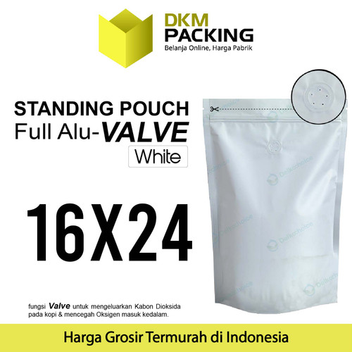 Standing Pouch VALVE PUTIH 16x24cm NON WINDOW ZIPLOCK Plastik ALU FOIL