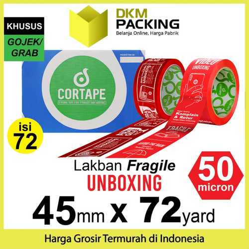 Lakban FRAGILE UNBOXING 45mm Plakban Isolasi OJOL PREMIUM / DUS