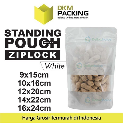 Standing Pouch PUTIH MATTE WINDOW Plastik Kemasan Makanan DELKOCHOICE