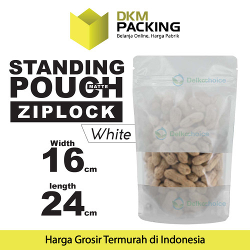 Standing Pouch 16x24cm PUTIH MATTE WINDOW Plastik Kemasan DELKOCHOICE