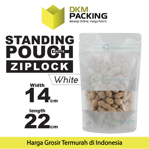 Standing Pouch 14x22cm PUTIH MATTE WINDOW Plastik Kemasan DELKOCHOICE