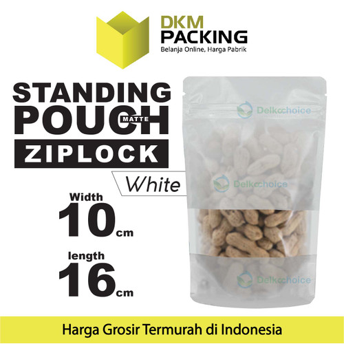 Standing Pouch 10x16cm PUTIH MATTE WINDOW Plastik Kemasan DELKOCHOICE