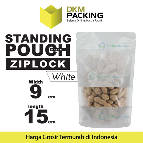 Standing Pouch 9x15cm PUTIH MATTE WINDOW Plastik Kemasan DELKOCHOICE