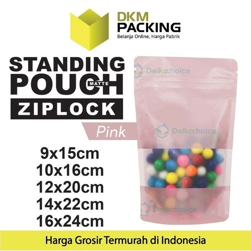 Standing Pouch PINK MATTE WINDOW Plastik Kemasan Makanan DELKOCHOICE