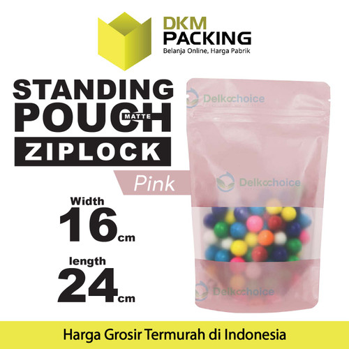 Standing Pouch 16x24cm PINK MATTE WINDOW Plastik Kemasan DELKOCHOICE