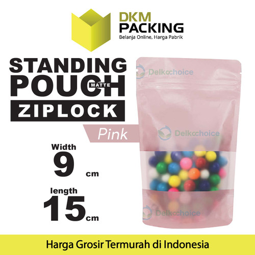 Standing Pouch 9x15cm PINK MATTE WINDOW Plastik Kemasan DELKOCHOICE