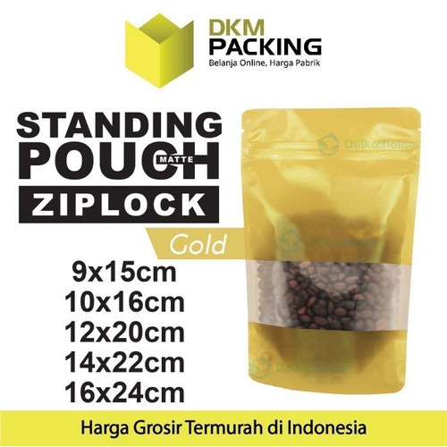 Standing Pouch GOLD MATTE WINDOW Plastik Kemasan Makanan DELKOCHOICE