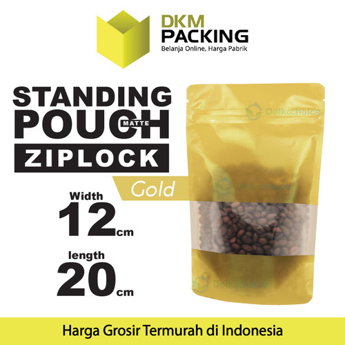 Standing Pouch 12x20cm GOLD MATTE WINDOW Plastik Kemasan DELKOCHOICE