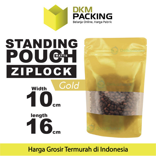 Standing Pouch 10x16cm GOLD MATTE WINDOW Plastik Kemasan DELKOCHOICE