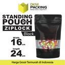 Standing Pouch 16x24cm HITAM MATTE WINDOW Plastik Kemasan DELKOCHOICE