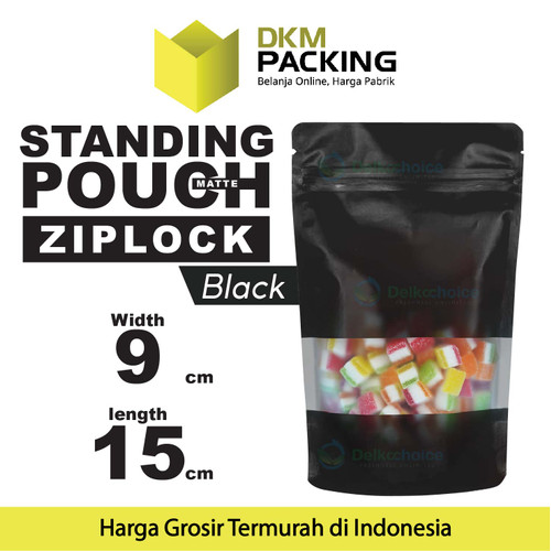 Standing Pouch 9x15cm HITAM MATTE WINDOW Plastik Kemasan DELKOCHOICE