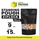 Standing Pouch 9x15cm HITAM MATTE WINDOW Plastik Kemasan DELKOCHOICE