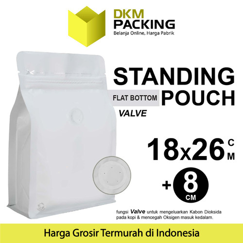 FLAT BOTTOM PUTIH 18x26cm VALVE COFFEE BAG ZIPLOCK DELKOCHOICE PREMIUM