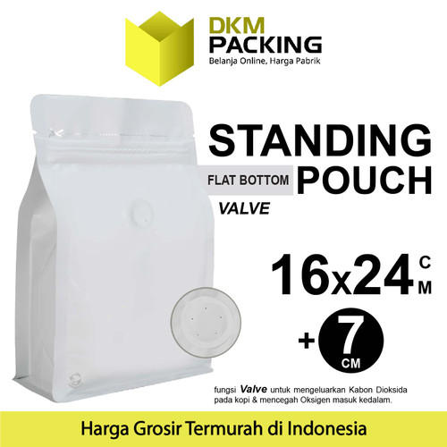 FLAT BOTTOM PUTIH 16x24cm VALVE COFFEE BAG ZIPLOCK DELKOCHOICE PREMIUM