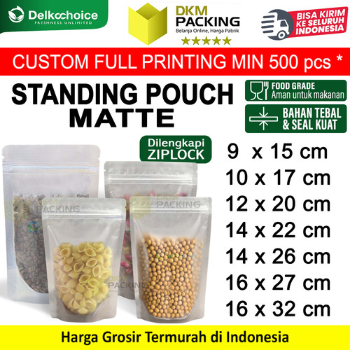 Standing Pouch MATTE 14x26 ZIPLOCK Plastik Kemasan Makanan DELKOCHOICE