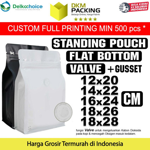 Flat Bottom VALVE 18x28cm Putih Standing Pouch Ziplock Plastik Klip